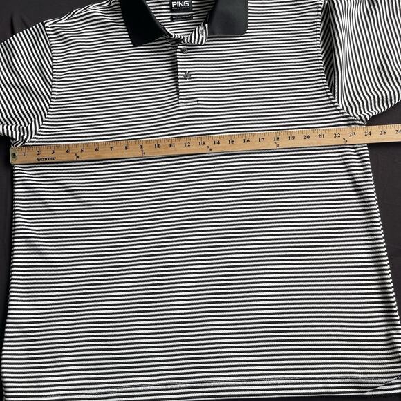 Ping Mens Golf Polo Shirt Extra Large XL Striped Dry Fiber Dynamics Black White - Picture 7 of 10